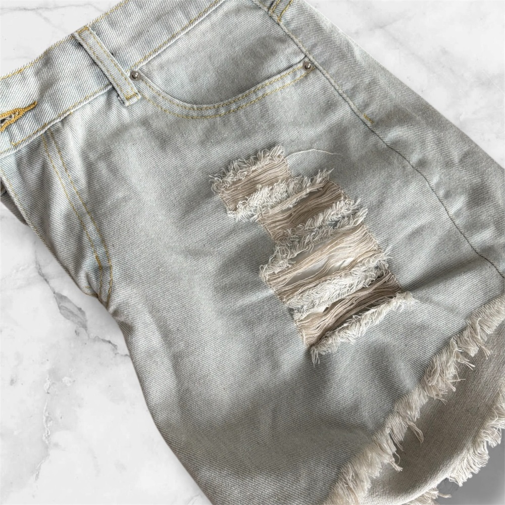 Distressed Gray Denim Shorts
